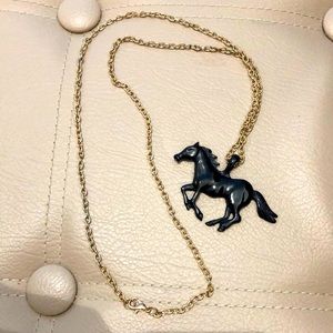Black Horse Necklace with gold chain